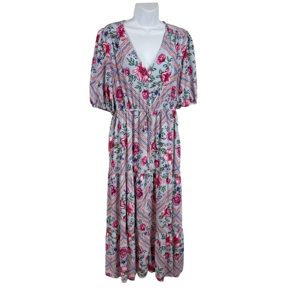 Dreamcatcher Cottage Core Tiered Blue Floral Maxi Dress 10 Blue Pockets - Picture 11 of 11